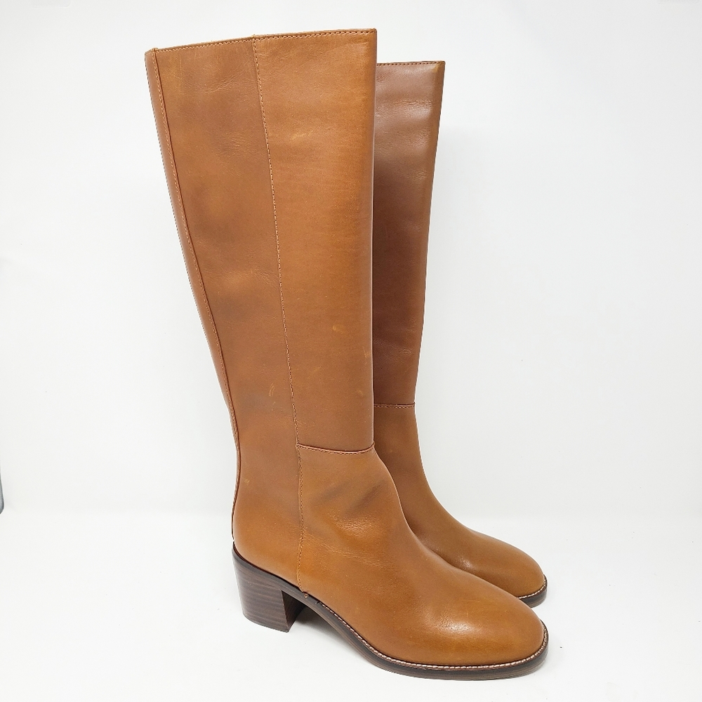 Madewell Tall Leather Heeled Boots in Cognac Brown